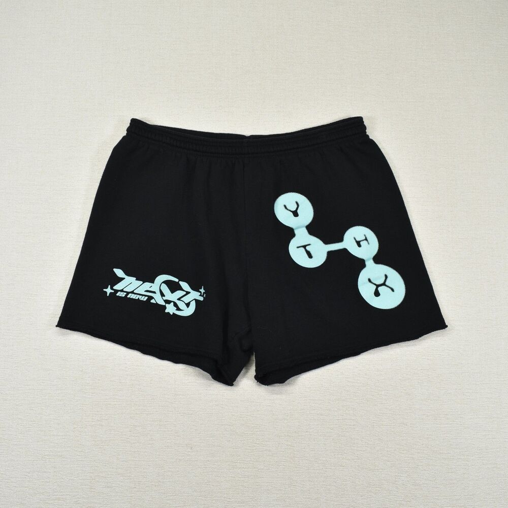 Elevation Church Sweatshorts Large L Black Teal Graphic Fleece Gym Shorts Cutoff